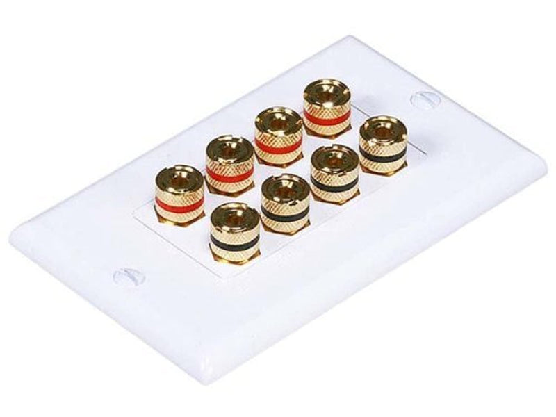 Moonrise Monoprice 103326 Banana Binding Post Two-Piece Inset Coupler Wall Plate for 4 Speakers, White
