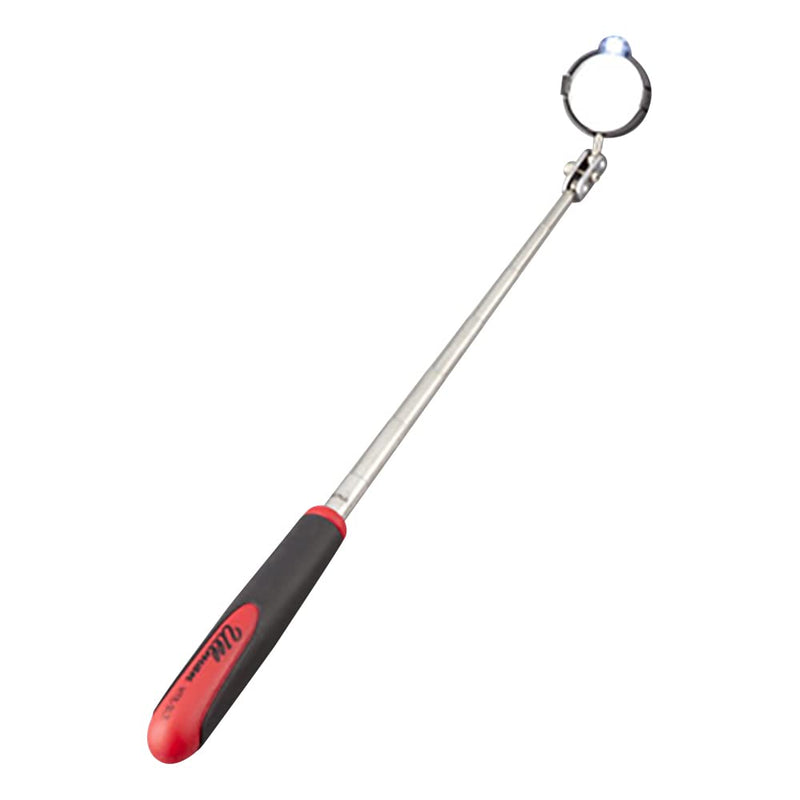 Ullman Devices HTE-LT2 Round Inspection Mirror - Swivel Free LED Telescopic Mirror with Quick Release Tab, Stainless Steel Handle Diameter: 1-3/8", Length: 6-1/2" to 35"