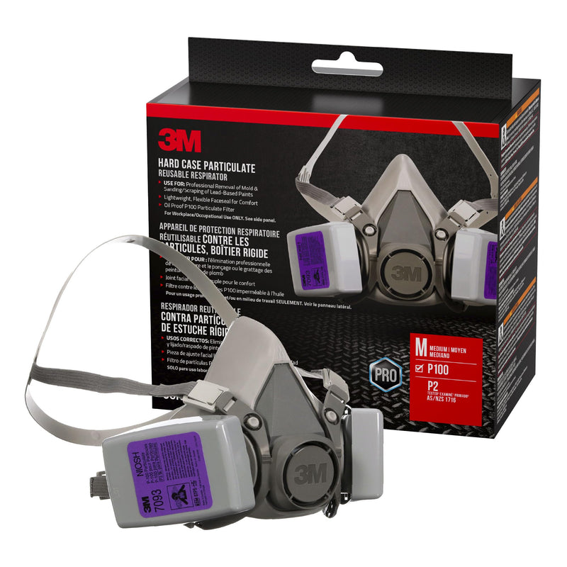 3M P100 Hard Case Particulate Respirator 62093, Reusable Respirator, P100, 1-Facepiece and 1-pair of Replaceable NIOSH-Approved 7093 Filters, Medium, 1 Kit, 1 per pack