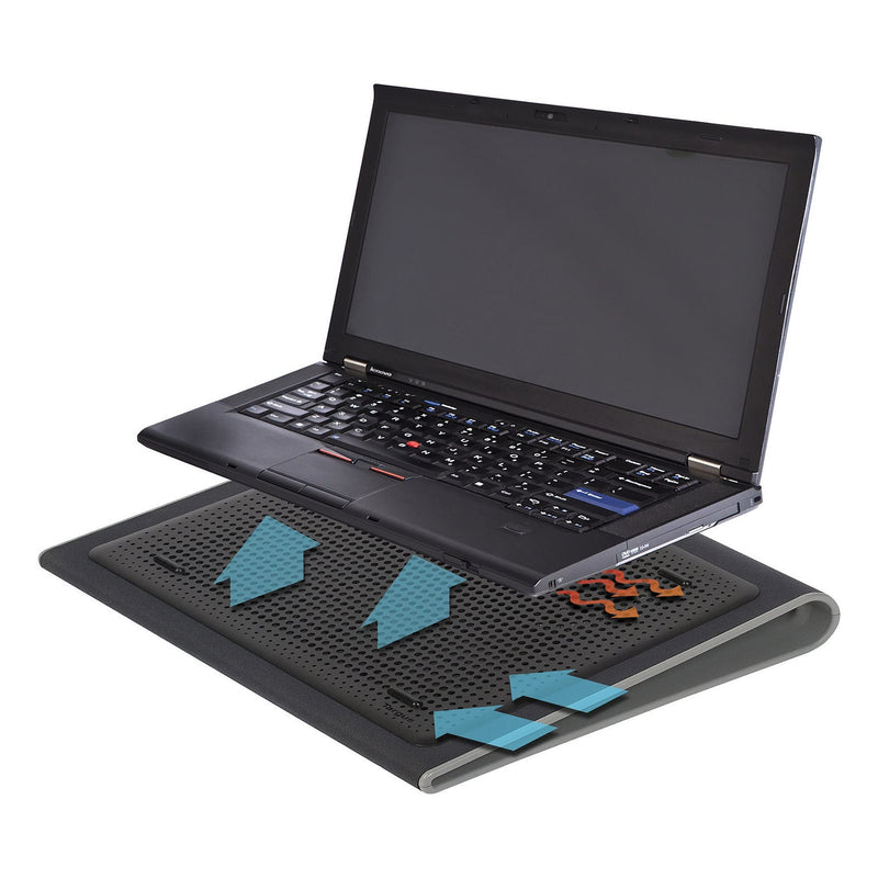 Targus 17 Inch Dual Fan Lap Chill Mat - Soft Neoprene Laptop Cooling Pad for Heat Protection, Fits Most 17" Laptops and Smaller - USB-A Connected Dual Fans for Heat Dispersion (AWE55US) Tilted