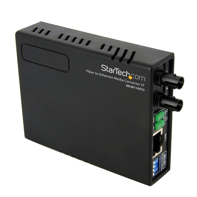 StarTech.com 10/100 Mbps Ethernet to Fiber Optic Media Converter - ST Multimode - 1310nm - 2km - Full/Half Duplex , TAA (MCM110ST2) No Mount | Plastic