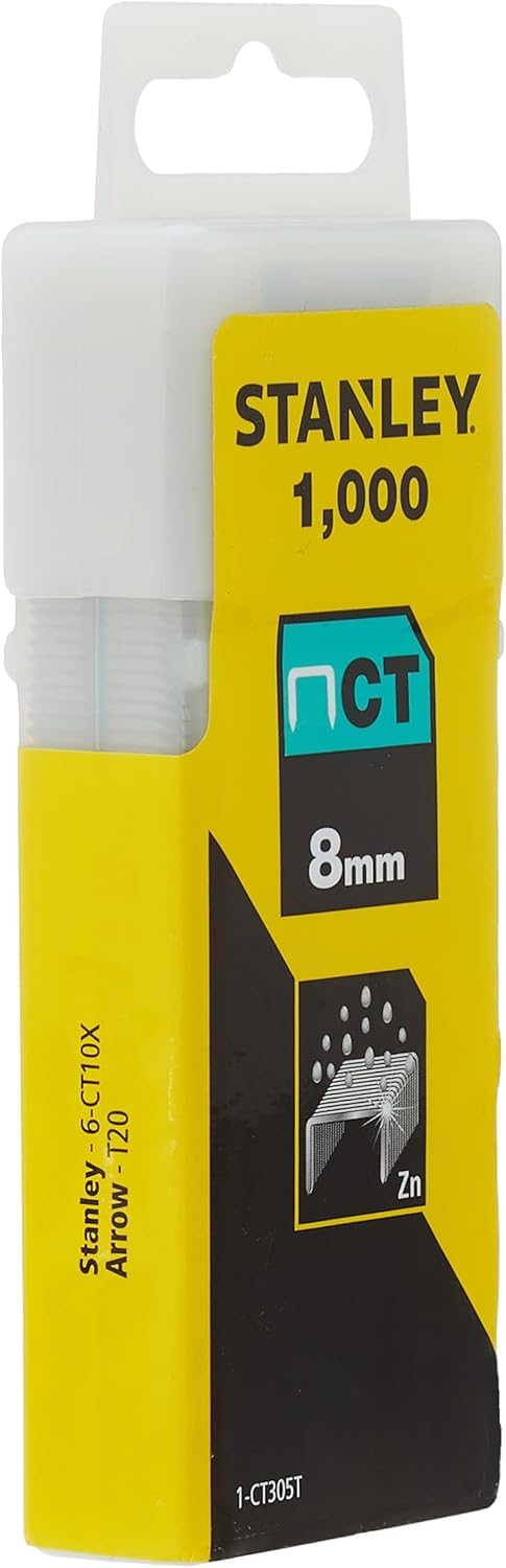 Stanley 1-CT305T 8mm Flat Narrow Crown Staples (1000 Pieces) Silver