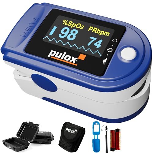 Finger Pulse Oximeter Pulox PO-200 | Includes hard case, protective case, nylon bag, batteries and lanyard, ideal for mobile measurement control on the go