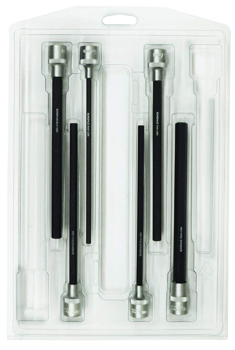 Bondhus 43646 Set 6 ProHold Hex Bits 6" (4-10mm) w/Sockets in Clamshell, Multi