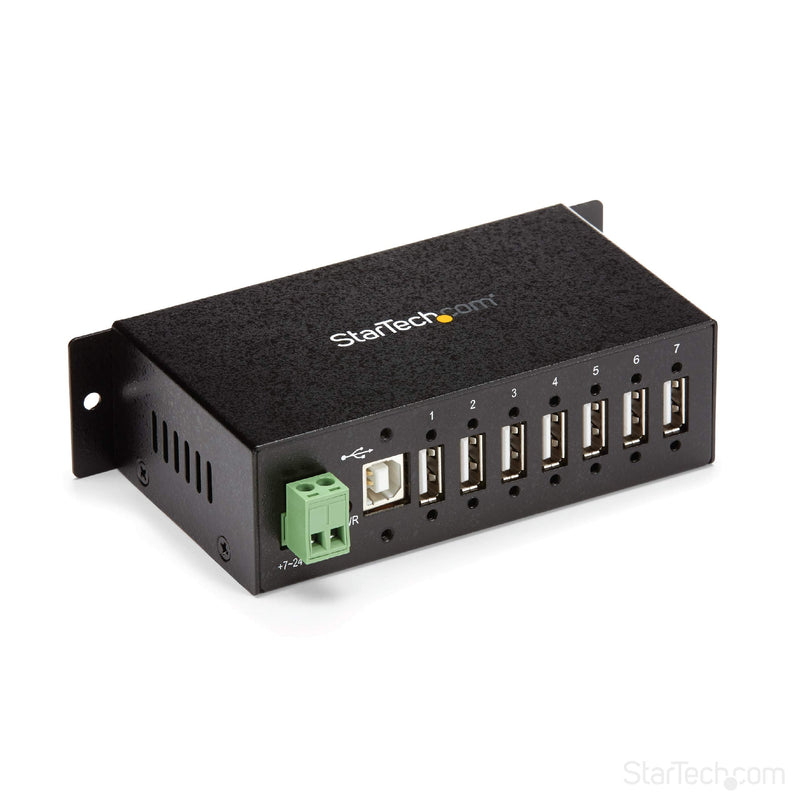 StarTech.com 7-Port USB 2.0 Hub - Metal Industrial USB-A Hub with ESD Protection & 350W Surge Protection - Din Rail, Wall or Desk Mountable - TAA Compliant USB Expander Hub (ST7200USBM)