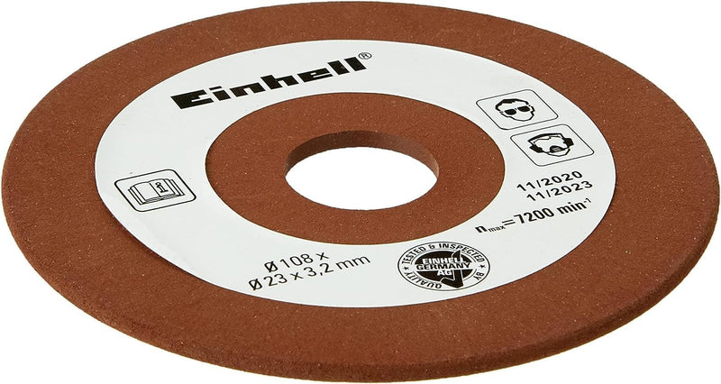 Einhell Original Sanding Disc K100, diameter 108 x 23 x 3.2 mm | Saw chain sharpener accessories | 3.2mm thickness | 23mm shank | grain P100 3.2mm