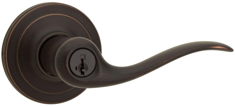 Kwikset Tustin Entry Door Handle with Lock and Key, Secure Keyed Reversible Lever Exterior, For Front Entrance and Bedrooms, Venetian Bronze, Pick Resistant Smartkey Rekey Security and Microban