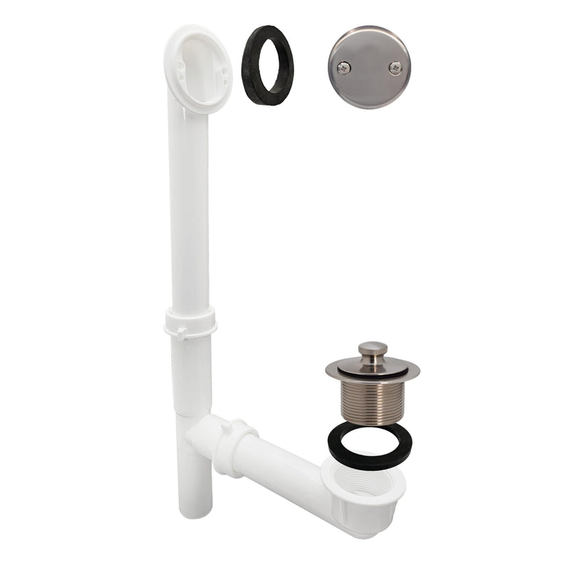 Westbrass 597244-07 White 1-1/2" Tubular Pull & Drain Bath Waste Drain Kit with 2-Hole Overflow Faceplate, Satin Nickel 1 Pack
