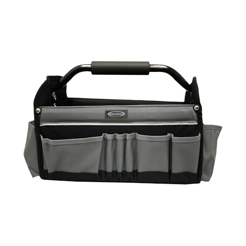 McGuire-Nicholas 15" Collapsible Tool Tote, Grey and Black Tool Tote Bag, 22015 14 exterior pockets in various sizes Collapsible Tote