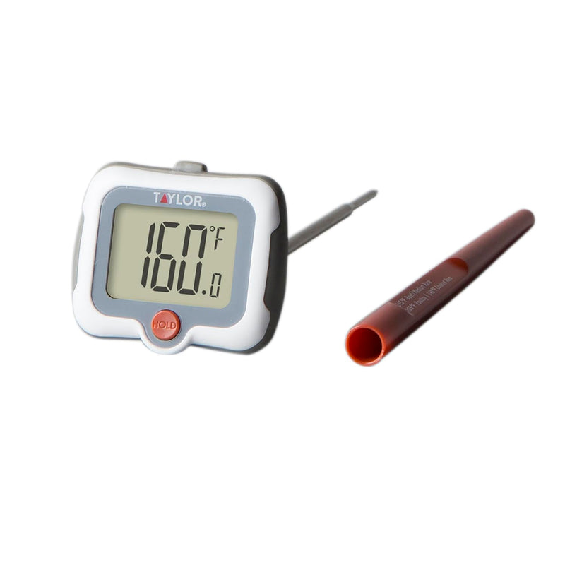 Taylor Pivoting Head Instant Read Digital Meat Food Grill BBQ Cooking Kitchen Thermometer with Protective Sleeve, Gray Universal Steel