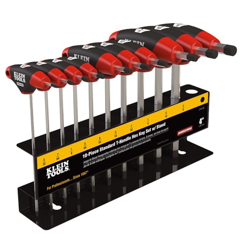 Klein Tools JTH410E T-Handle Hex Key Set, SAE Inch Sizes Allen Wrench Set with 4-Inch Blades, Stand Included, 10-Piece 4-Inch Blade
