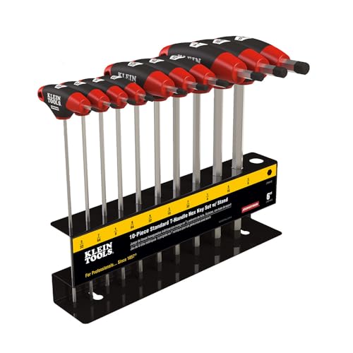 Klein Tools JTH910E T-Handle Hex Key Set, SAE Inch Sizes Allen Wrench Set with 9-Inch Blades, Stand Included, 10-Piece