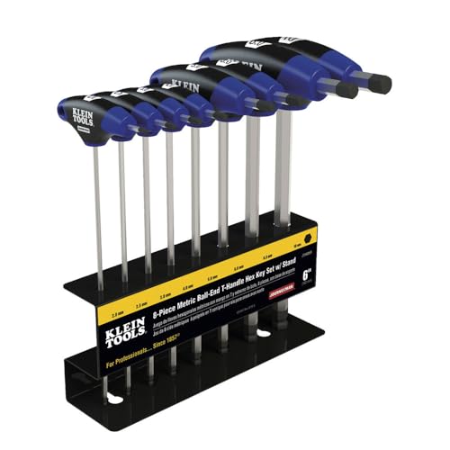 Klein Tools JTH68MB Hex Kit Set, Metric Ball End T-Handle Hex Key Allen Wrench Set with 6-Inch Blades, Stand Included, 8-Piece