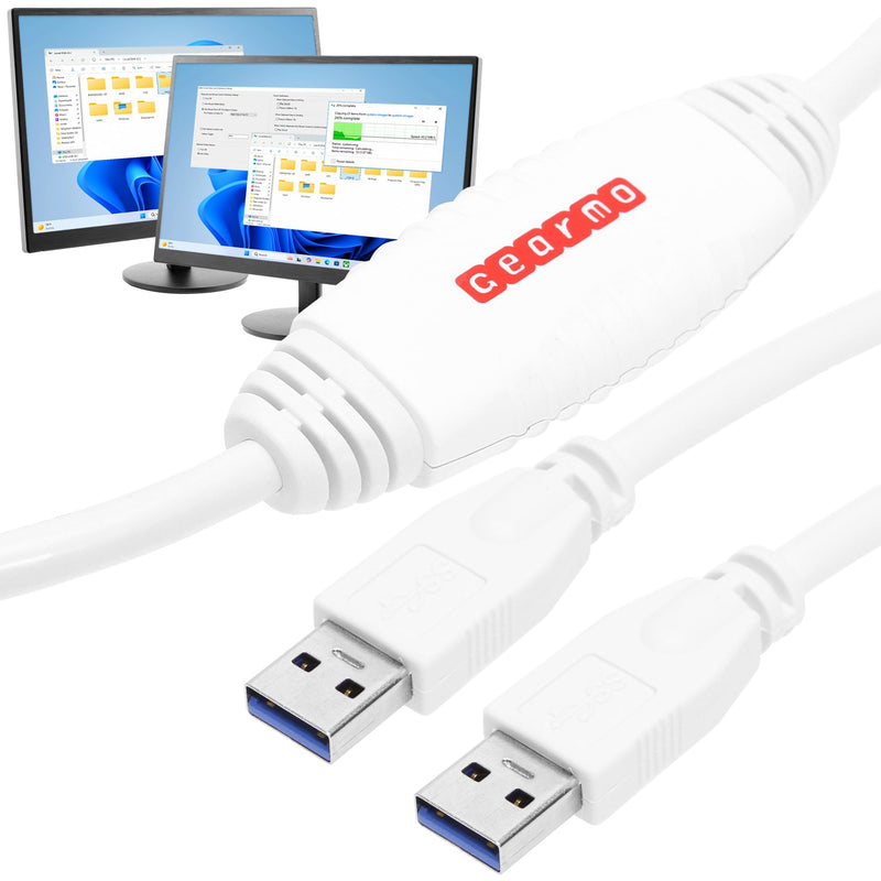Gearmo PC to PC Data Transfer Cable - 6ft, Unlimited Uses, Built-in Software, No Installation - High Speed USB Data Transfer Between Computers - Supports Windows 11/10/8/7