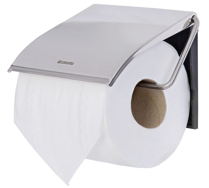 Brabantia Renew Toilet Roll Holder (Brilliant Steel) Left & Right Handed Use, Drill/No-Drill Install, Rust-Free Bathroom Paper Dispenser Brilliant Steel 20 x 8 x 6 cm