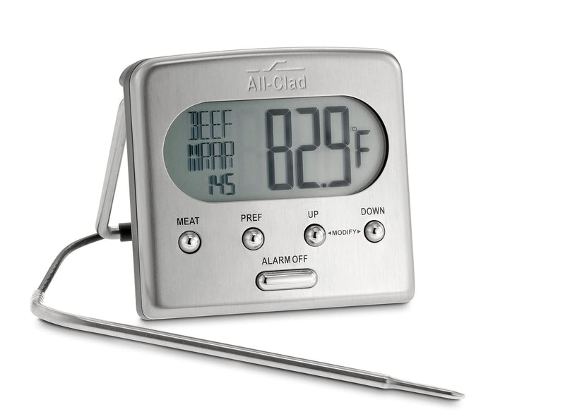 All-Clad Specialty Stainless Steel Kitchen Gadgets Oven Probe Thermometer with LCD Kitchen Tools, Kitchen Hacks Silver
