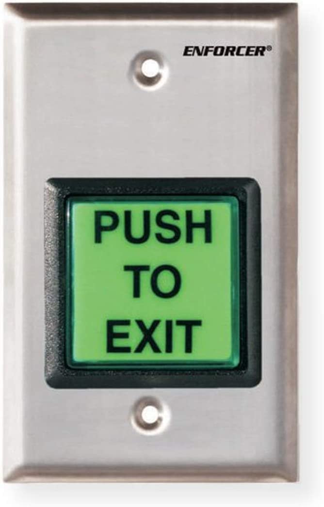 Seco-Larm SD-7202GC-PEQ ENFORCER LED Illuminated RTE Single-gang Wall Plate with Large Green Button, Large Illuminated Push Button with Caption "PUSH TO EXIT", Pushbutton Rated 10A at 125 to 250VAC Pack of 1