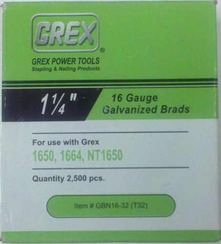 Grex Power Tools GBN16-32 (T32) 16-Gauge 1-1/4-Inch Length Galvanized Brads