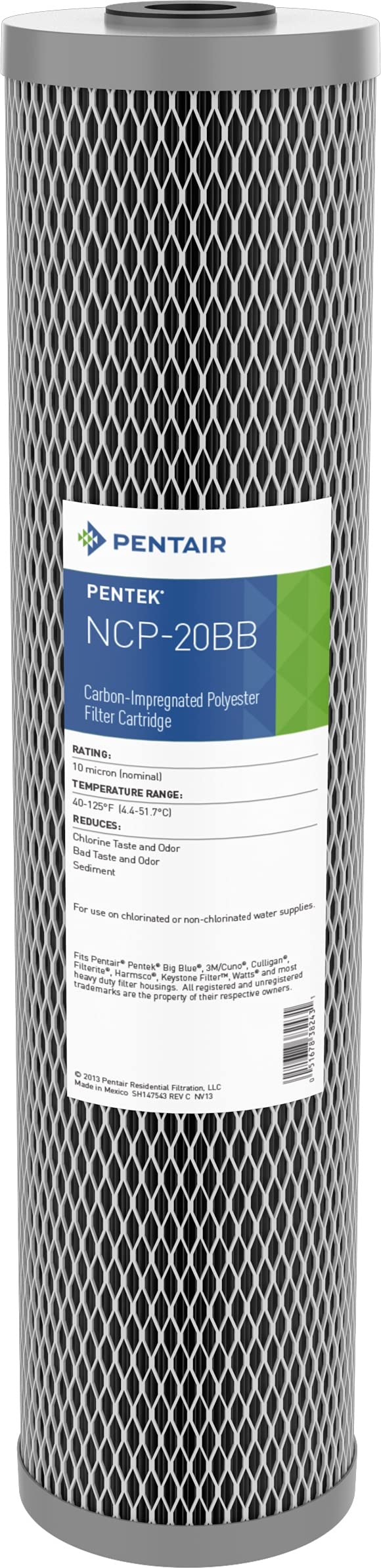 Pentair Pentek NCP-20BB Big Blue Carbon Water Filter, 20-Inch, Whole House Non-Cellulose Carbon Impregnated Pleated Filter Cartridge, 20" x 4.5", 10 Micron 20" x 4.5" Pack of 1
