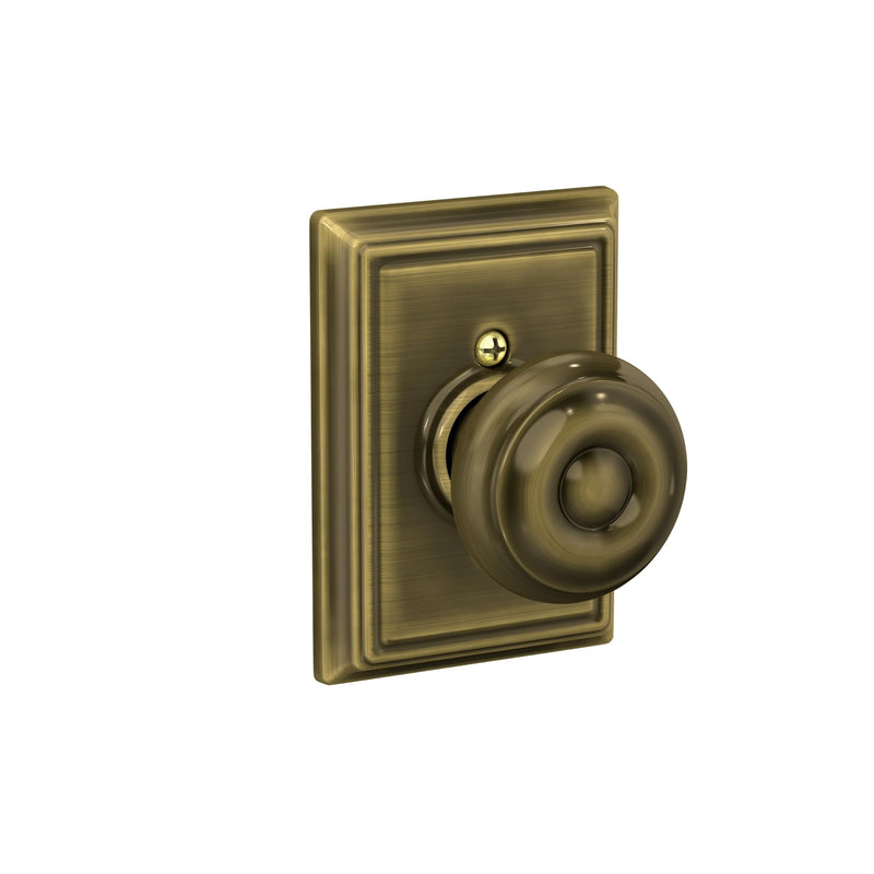 SCHLAGE Georgian Knob with Addison Trim Non-Turning Lock, Antique Brass (F170 GEO 609 ADD) One Sided Non Turning