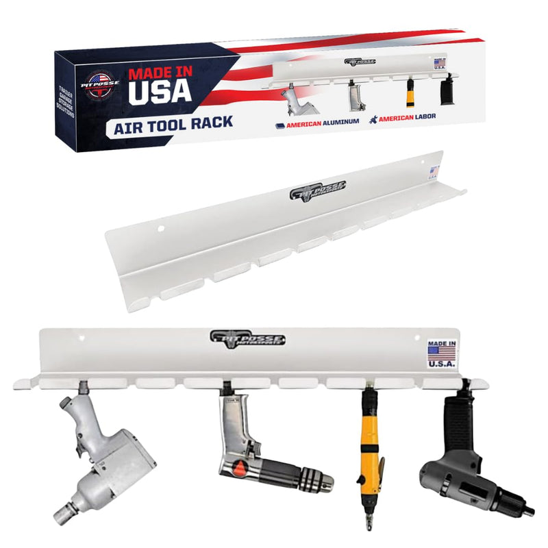 Pit Posse PP3118 Air Tool Pneumatic Rack Holder Organizer for Enclosed Trailer Garage Shop - Made in USA - Holds up to 10 Air Tools - Aluminum Tool Storage (Silver) Silver