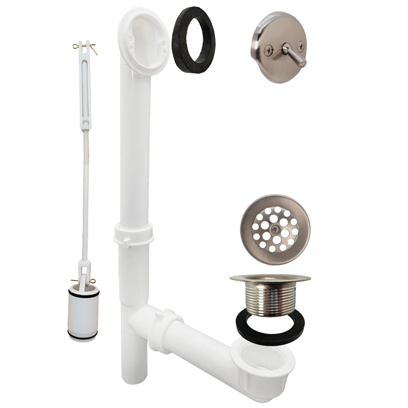Westbrass 592244-07 White 1-1/2" Tubular Trip Lever Bath Waste Drain Kit, Satin Nickel 1-Pack