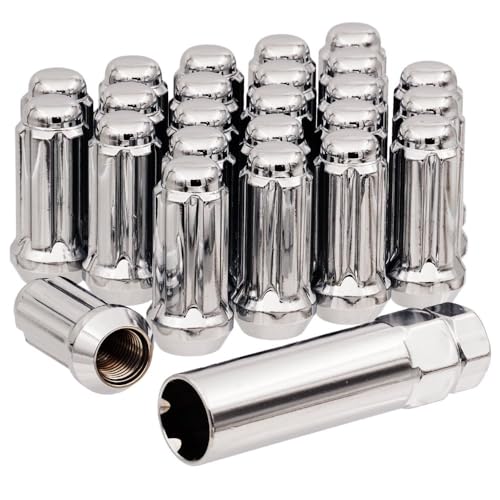 West Coast Wheel Accessories Chrome 14x1.5 Bulge Acorn Spline Lug Nuts 1.9" 6 Lug Install Kit, m14x1.5 Lug Nuts, 14x1.5 Lug Nuts 6 Point Spline, 60 Degree Conical Seat, Total of 24 Lug Nuts with Key
