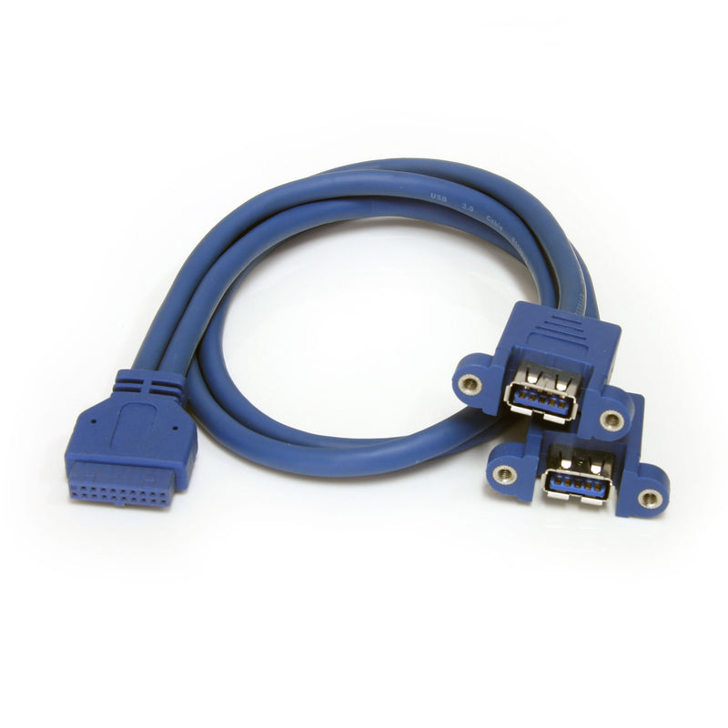 StarTech.com 2 Port Panel Mount USB 3.0 Cable - USB A to Motherboard Header Cable F/F (USB3SPNLAFHD), Blue