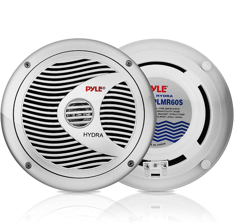 Pyle 6.5” Dual Marine Speakers - 2 Way Waterproof and Weather Resistant Outdoor Audio Stereo Sound System with 150 Watt Power, Polypropylene Cone and Cloth Surround - 1 Pair - PLMR60S (Silver) 0