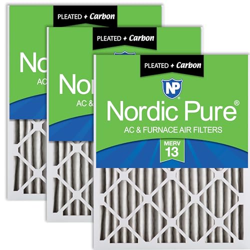 Nordic Pure 12x20x2 Pleated MERV 13 Plus Carbon Air Filters 3 Pack MERV 13 + Carbon