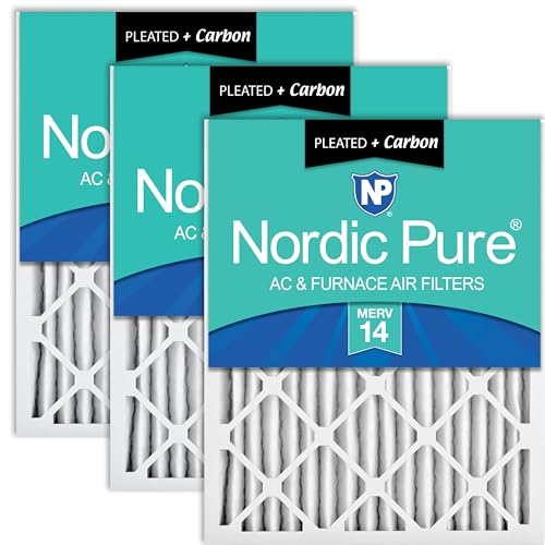 Nordic Pure 10x20x2 Pleated MERV 14 Plus Carbon Air Filters 3 Pack MERV 14 + Carbon