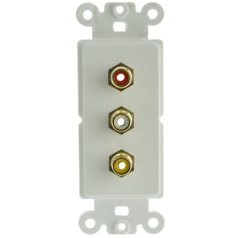 Decora Wall Plate Insert, White, 3 RCA Couplers (Red/White/Yellow), RCA Female 3 RCA Coupler RCA Female