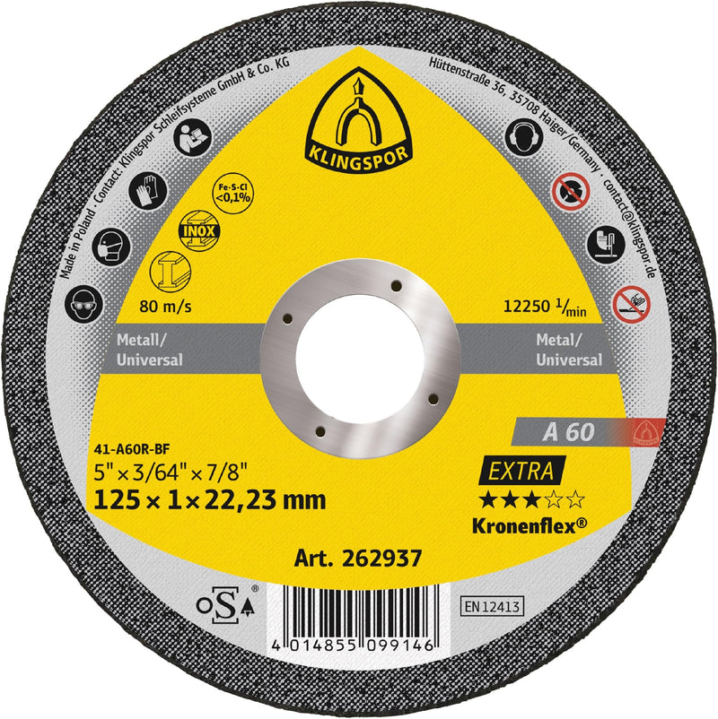 A 24 R 13754 Cutting Wheel 100 x 2.5 x 16 mm 125 x 1 x 22,23 mm gerade 25 Stück Diameter: 125 mm