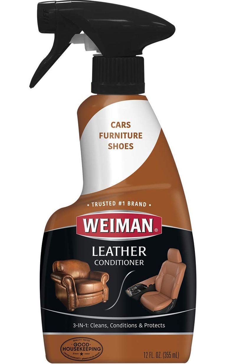 Weiman Leather Cleaner and Conditioner for Furniture - Cleans Conditions and Restores Leather Surfaces - UV Protectants Help Prevent Cracking or Fading of Leather Car Seats, Shoes, Purses 12 Fl Oz (Pack of 1)