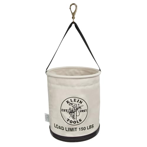 Klein Tools 5109SLR Canvas Bucket, All-Purpose Tool Bucket with Plastic Bottom with Drain Holes, Load Rated Up to 150-Pounds Canvas, 150-Pound Load