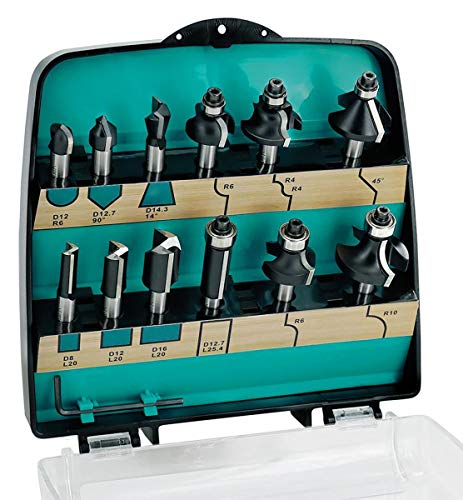 ENT 12-Piece DURACUT HM Milling Cutter Set in Shatterproof Plastic Cassette - Router Bit with Shaft 8 mm, 09012 12 Pieces