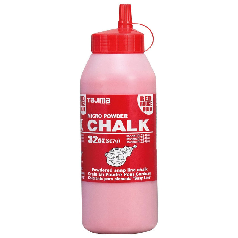 TAJIMA Micro Chalk - Red 32 oz (907g) Ultra-Fine Snap-Line Chalk with Durable Bottle & Easy-Fill Nozzle - PLC2-R900 1 Count (Pack of 1)