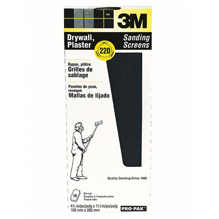10-Pack of 4-3/16” x 11-1/4” 3M 99436 Drywall Adhesives Die-Cut Drywall Sanding Screen, 220-Grit, 10-Pack