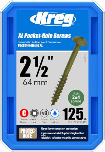 Kreg Tool Company SML-C2X250-125 HD Pocket Hole Screws 125 CT