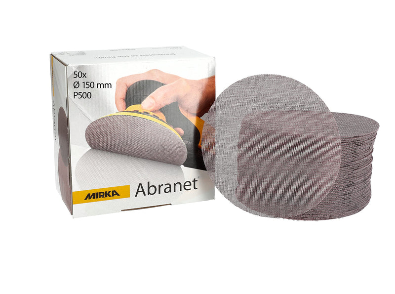 Mirka Abranet 5424105051 Mesh Sanding Discs, Diameter 150 mm, Velcro, Grit P500, Pack of 50, for Sanding Wood, Filler, Varnish, Plastic; Dust-free sanding | Mesh Sanding Discs P500 for Wood Spatula Paint Plastic High Dust Extraction Durable Grain P500