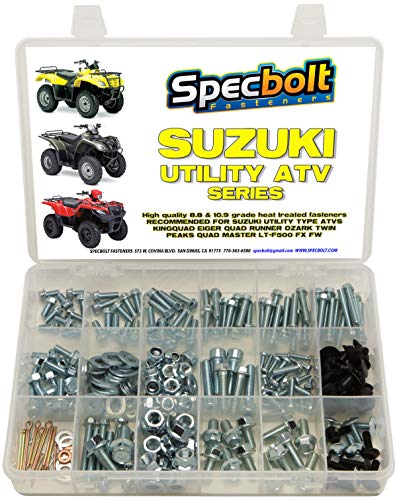 250pc Specbolt Suzuki Utility ATV Bolt Kit for Maintenance & Restoration OEM Spec Fasteners King Quad Runner Master KingQuad Eiger Vinson Ozark Twin Peaks LT-F500 4x4 FX FW 750 700 500 450 400 300 250