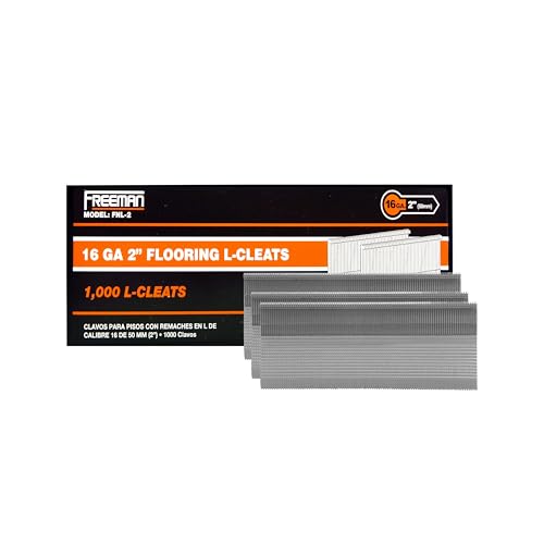 Freeman 16-Gauge Flooring L-Cleats | 2" | Glue Collated | Serrated Shank | Solid Steel | 1000 Count | Indoor | Tongue and Groove Hardwood Floor Installation | FNL-2
