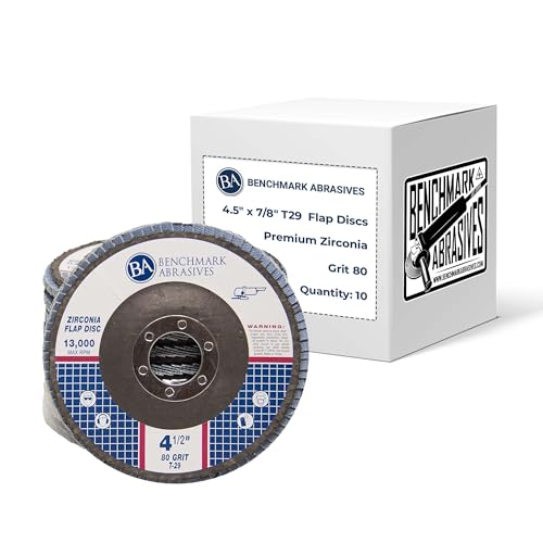 Benchmark Abrasives 4.5" x 7/8" Premium Zirconia T29 Angled Flap Discs 4 1/2 for Angle Grinder, Sanding Discs, Finishing, Rust, Stock Removal- Grinding Wheels 4 1/2 Inch (10 Pack) - 80 Grit