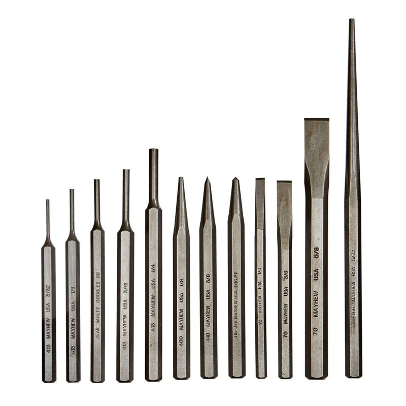 Mayhew Tools Select 61040 Punch and Chisel Set, 12-Piece, black, one size Blast Finish