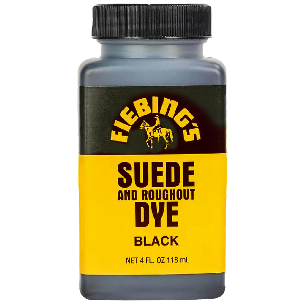 Fiebing's Black Suede Dye (4 oz) - Recolor, Brighten & Restore Suede & Roughout Leather Shoes, Furniture, Purse - Includes Wool Dauber for Easy Application - Flexible When Dry, Won't Crack or Peel