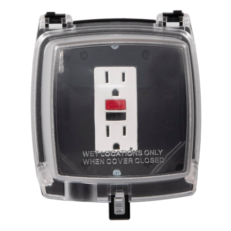 Intermatic WP1050 4-3/4" Deep Weatherproof Outlet Cover – Clear, GFCI & Round, Vertical Mount, UL Certified - Accommodates Single Device Configuration On Larger Double Gang 4"x4" Boxes 4-3/4" Depth