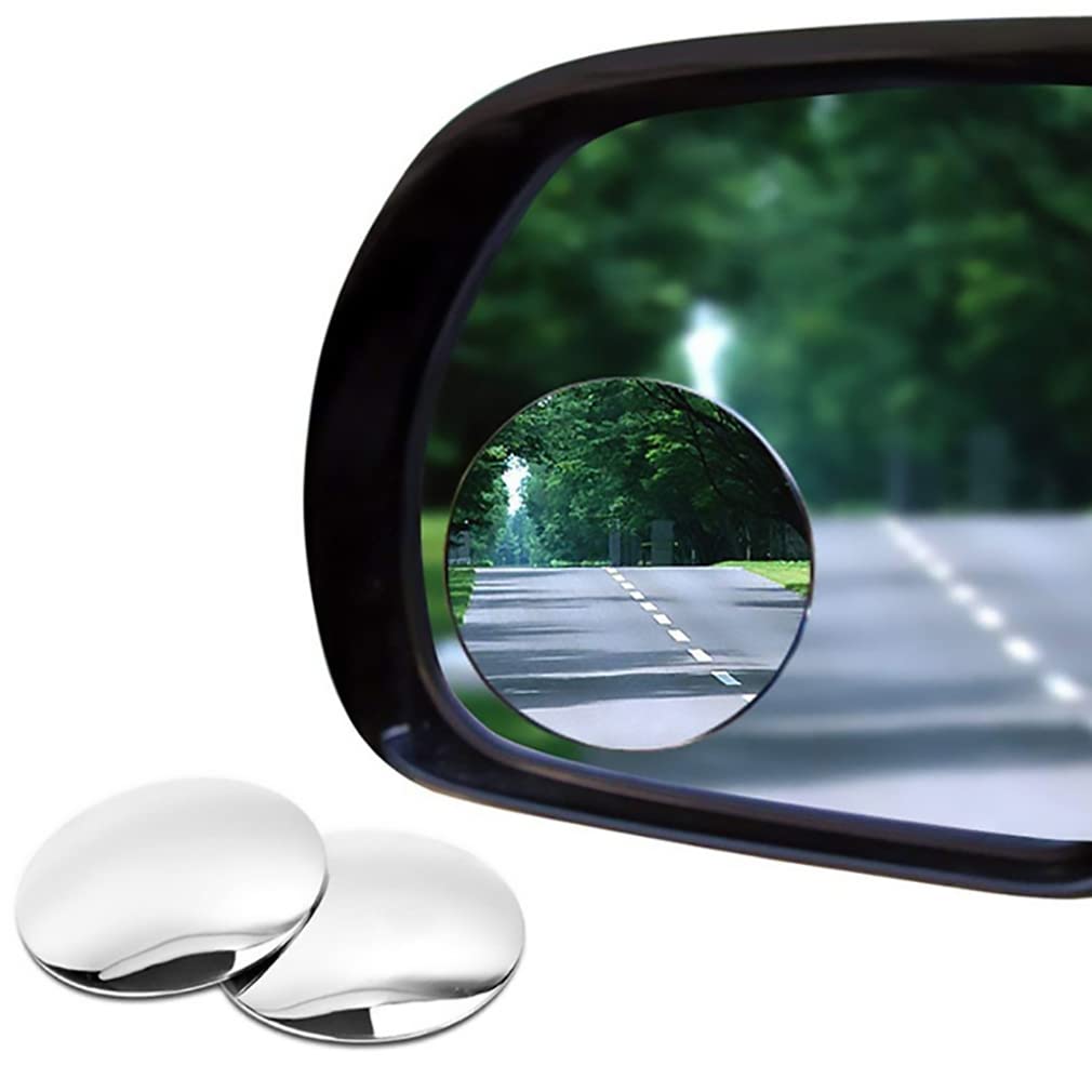 Blind Spot Car Mirror 2 Pack-2 Inch Round Rear View Convex Mirrors for Cars/SUVs/Motorcycles/Trucks/Trailers/Snowmobiles/Bicycles/RVs/Boats/Golf Carts with Rust Resistant Frame-HD Real Glass