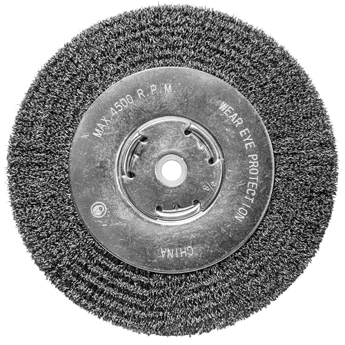 Century Drill & Tool 76868 Bench Grinder Wire Wheel, Wide Face, 8" 8-inch Coarse Crimped Wide Face