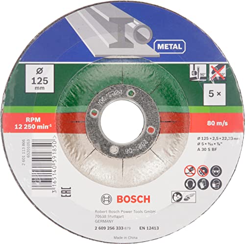 Bosch Home and Garden 5 Pieces Cutting Disc (for Metal, Suitable for Hand-held Angle Grinders with a Diameter of Cutting Discs of 125 mm, Accessories Angle Grinder) (5 Stück) 1er Pack