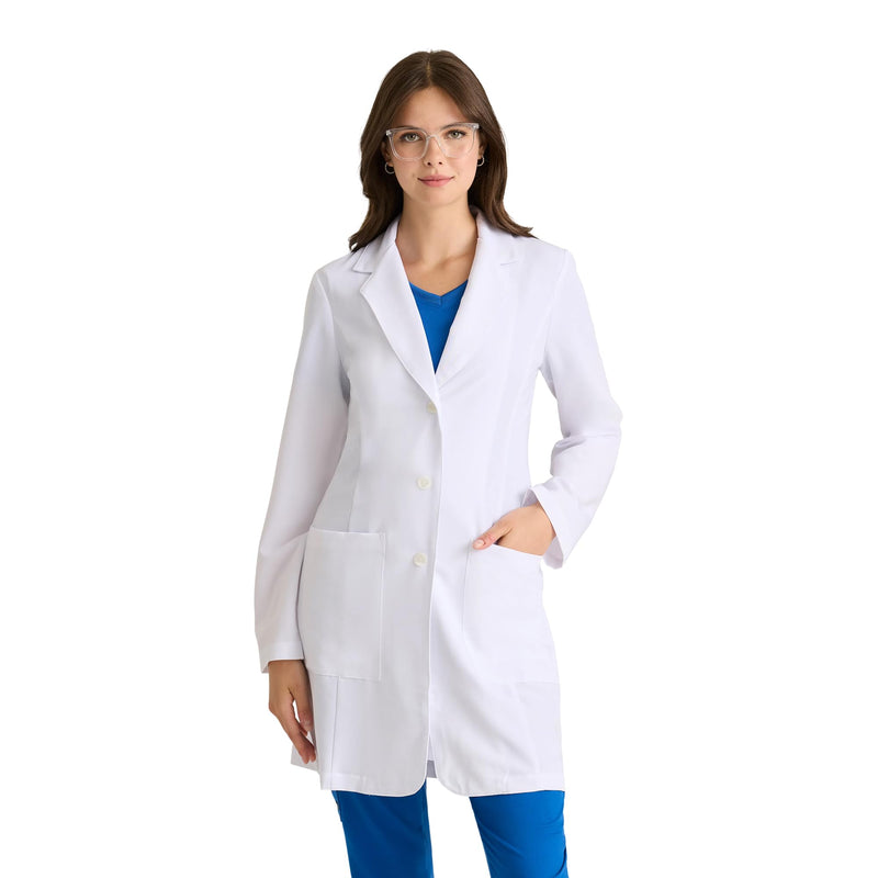 BARCO Grey's Anatomy Scrubs Signature - Morgan Lab Coat for Women, Professional Full-Length Long Sleeve 35" Lab Coat Medium White